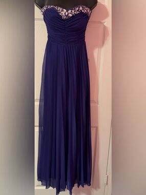 B Darlin Strapless Royal Blue Prom Gown with Beaded Sweetheart Neckline
